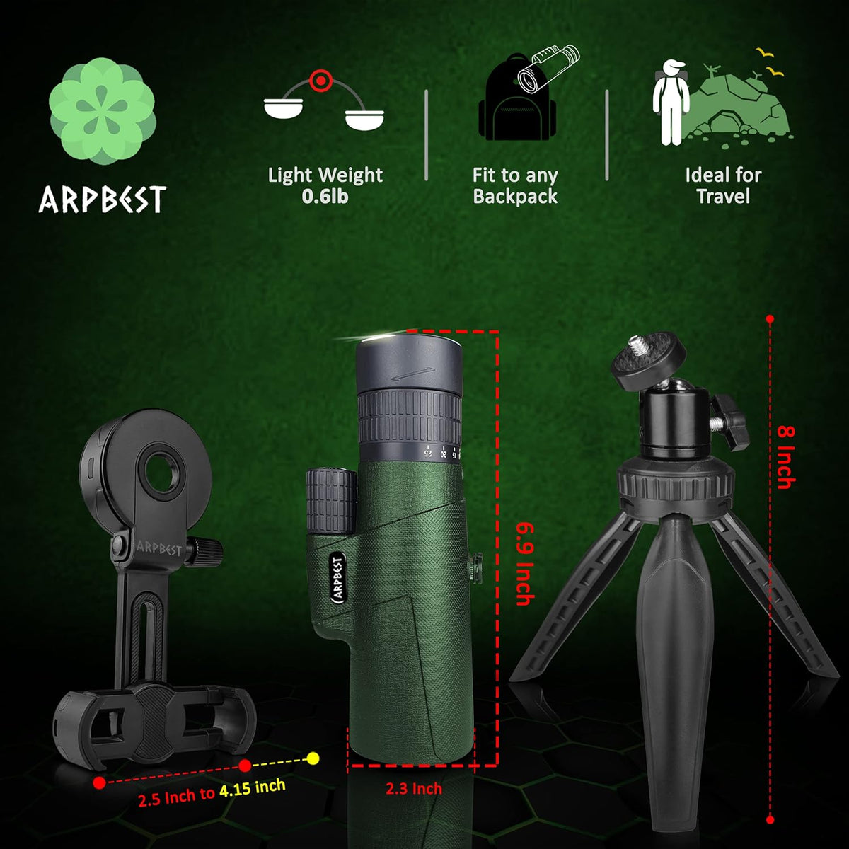25X50 High Definition Monocular Telescope with Smartphone Holder & Tripod L120365