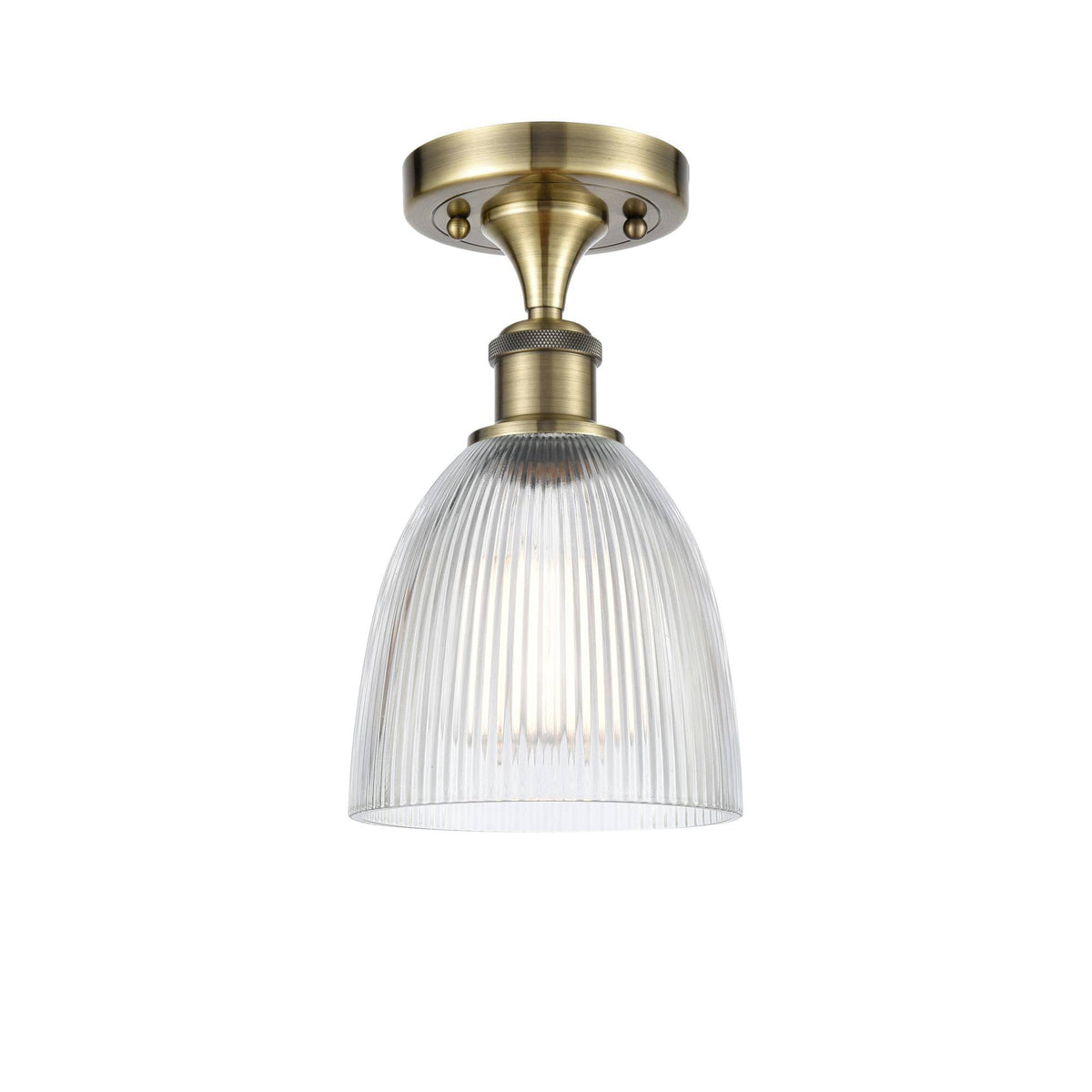 1-Light Antique Brass Semi-Flush Mount with Clear Glass X402244