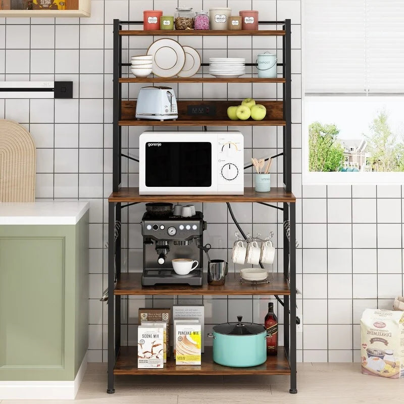 6 Layers Kitchen Baker's Rack with 10 S Hooks and Outlets D88185