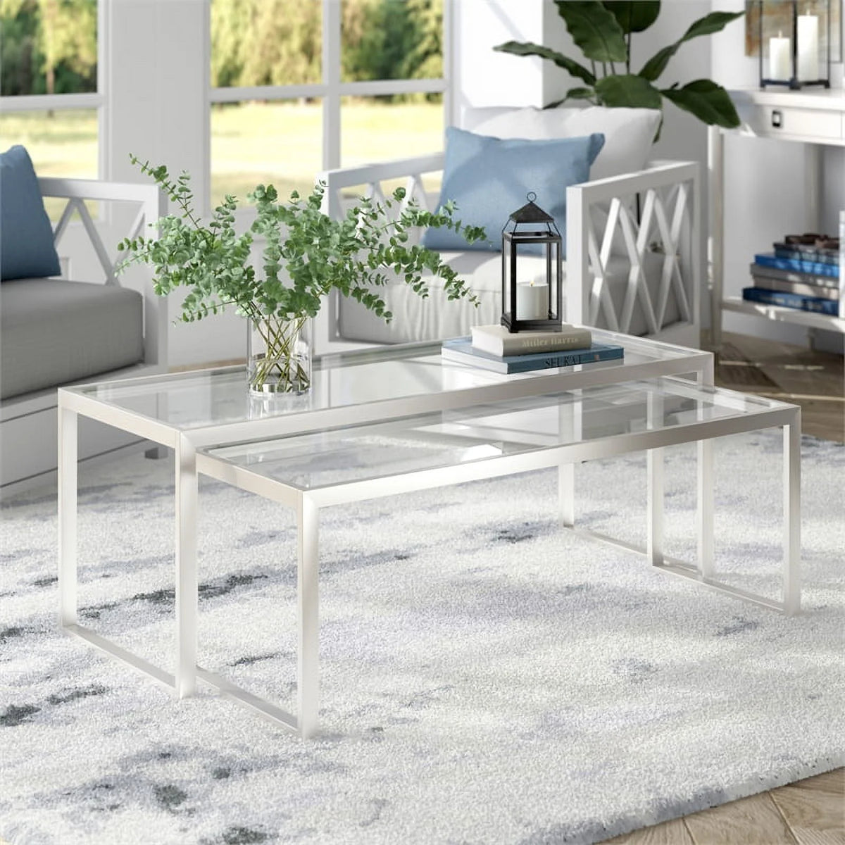 Gray Metal Glass Top Nested Coffee Table L432