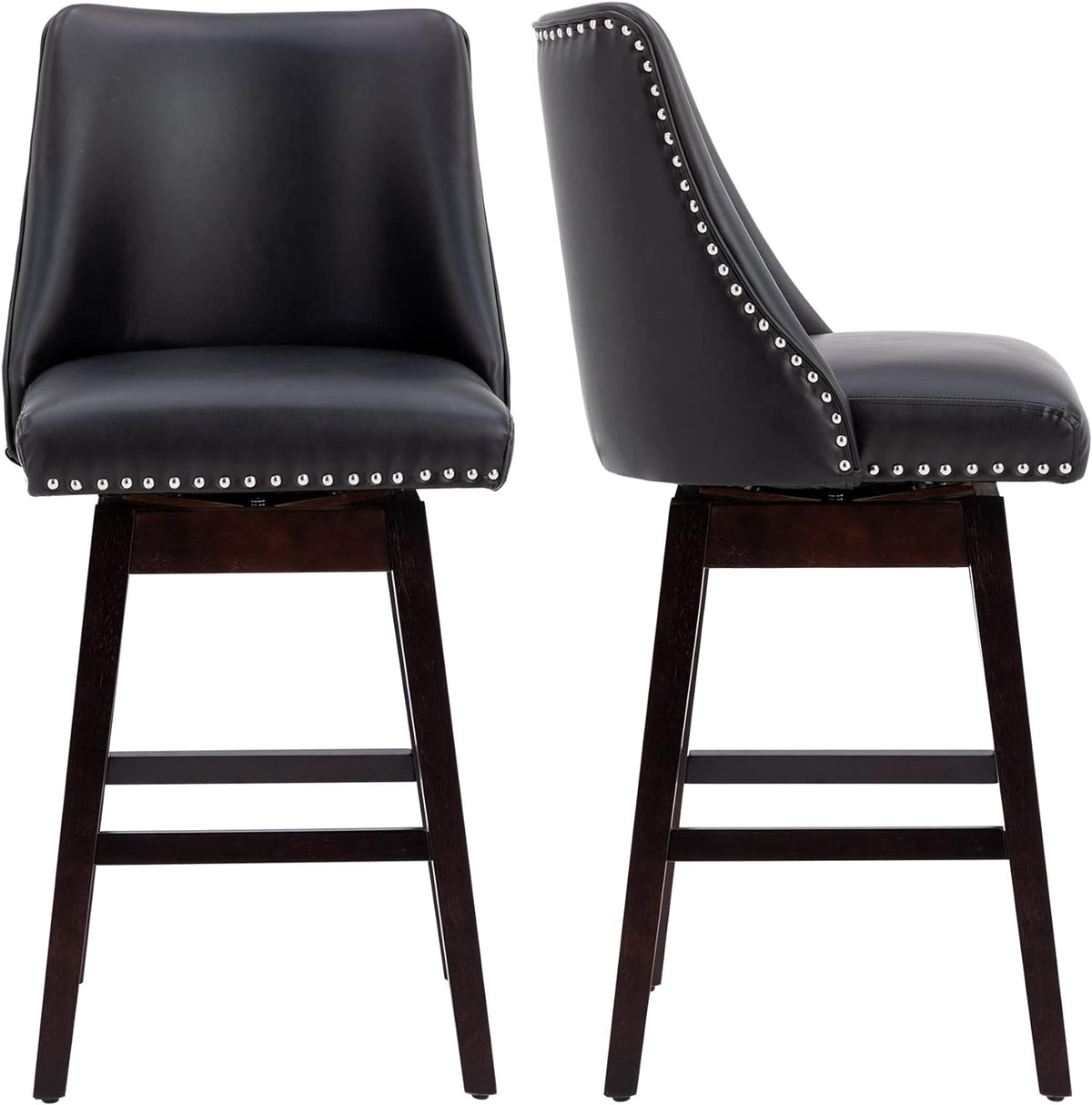 27 inch PU Leather Swivel Barstools with Wood Legs T4968