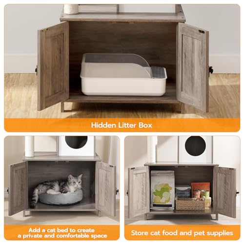 Wooden Cat Tree with Litter Box Enclosure Q95449
