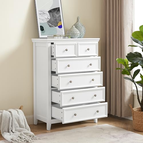 White 6 Drawer Dresser with Metal Handles R134