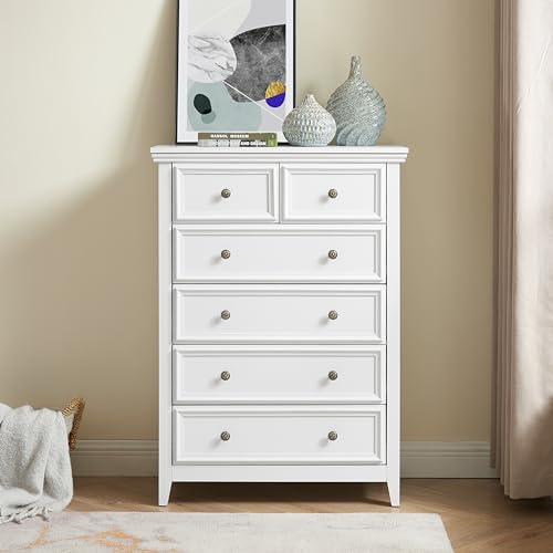 White 6 Drawer Dresser with Metal Handles R134