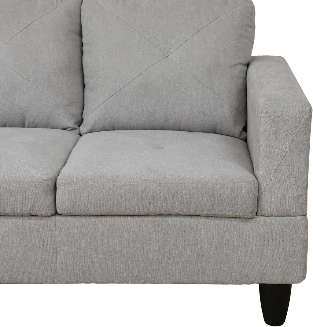 97" L-Shaped Corner Sofa with Left Chaise & Movable Storage Ottoman, 6 Seat Flannelette Fabric Sectional Couch, Wood Legs & Frame P14548