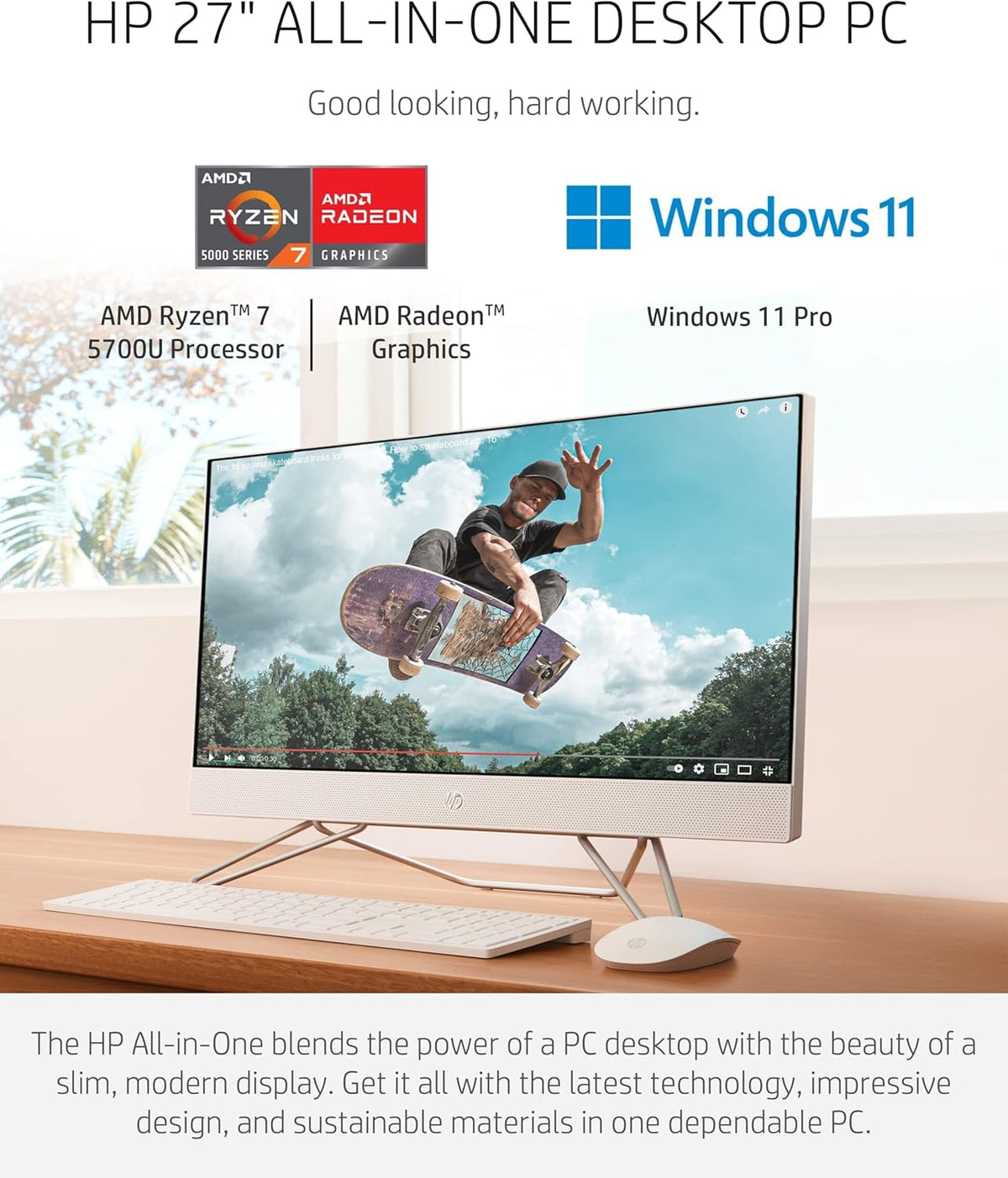 27" Touchscreen FHD All-in-One Desktop Computer, Octa-Core AMD Ryzen 7 5700U, 32GB DDR4 RAM, 1TB PCIe SSD, Windows 11 Pro T543