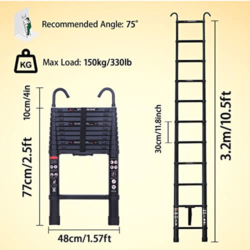 20.5ft Aluminum Telescoping Ladder with 2 Roof Hooks W1897