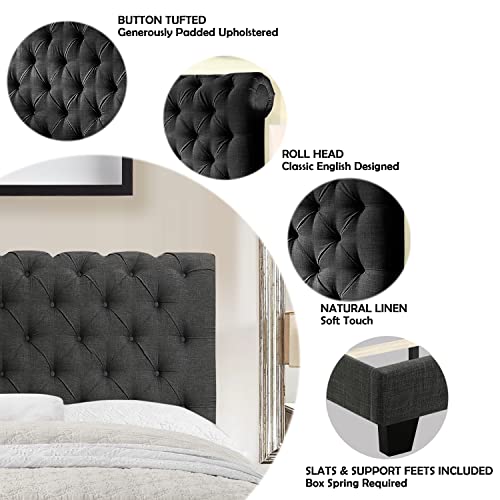 Natural Upholstered Bed Frame with Button Tufting Headboard, Twin H30408