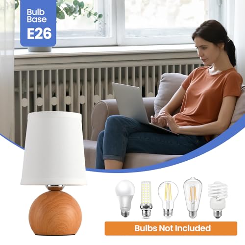 Small Bedside Lamp with Fabric Shade & Wood Finish 10.6" J832