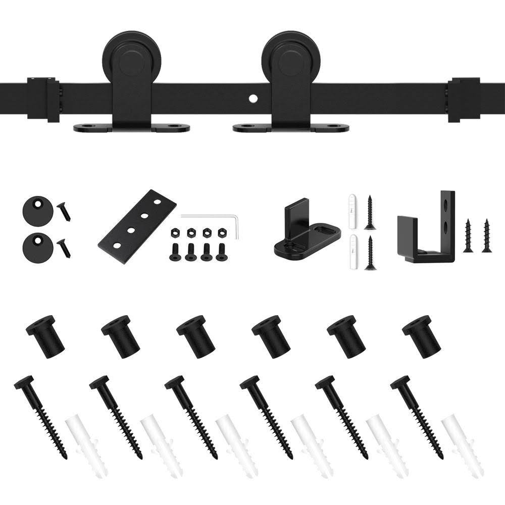 7.5ft Single Mini Sliding Barn Door Hardware Kit Black H73862