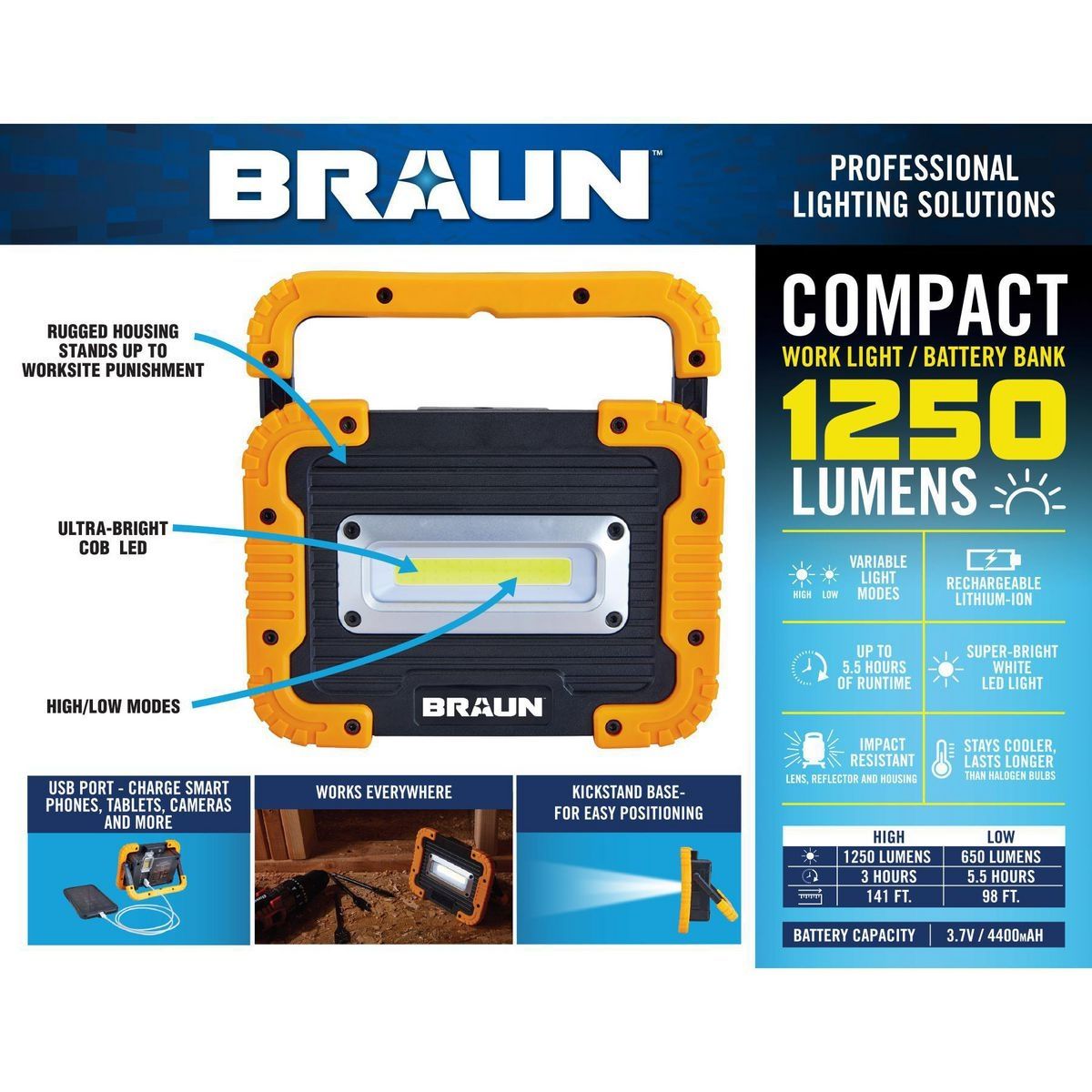 1250 Lumen LED Rechargeable Work Light M3291