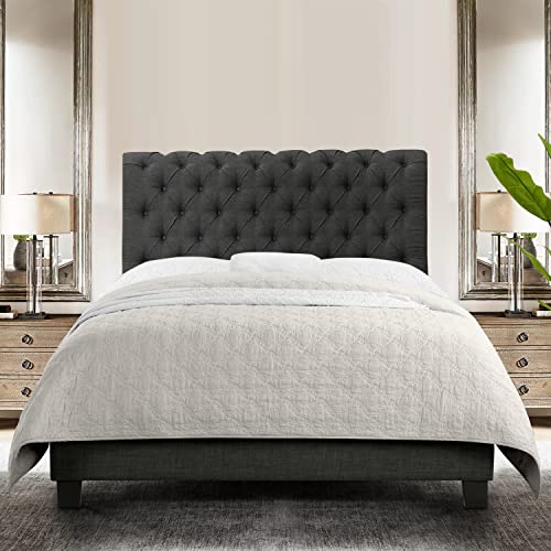 Natural Upholstered Bed Frame with Button Tufting Headboard, Twin H30408