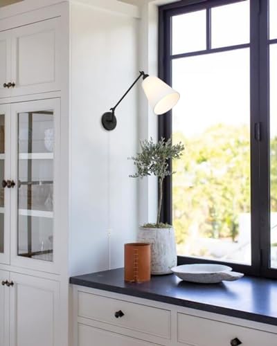 White Textile Swing Arm Wall Sconce with On/Off Switch O8595