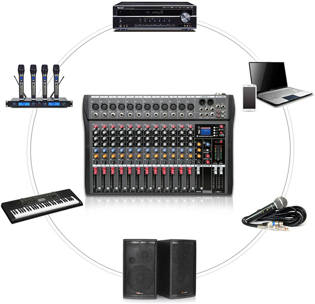 12 Channels Live Audio Mixer Bluetooth USB DJ Sound Mixing Console D711302