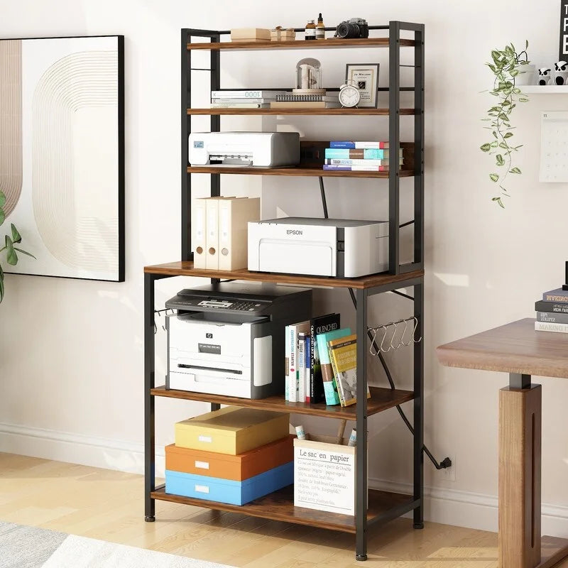 6 Layers Kitchen Baker's Rack with 10 S Hooks and Outlets D88185