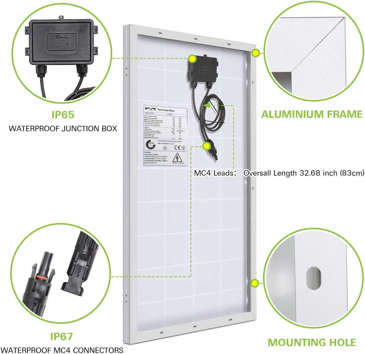 100 Watt 12 Volt Monocrystalline Solar Panel Starter Kit D794