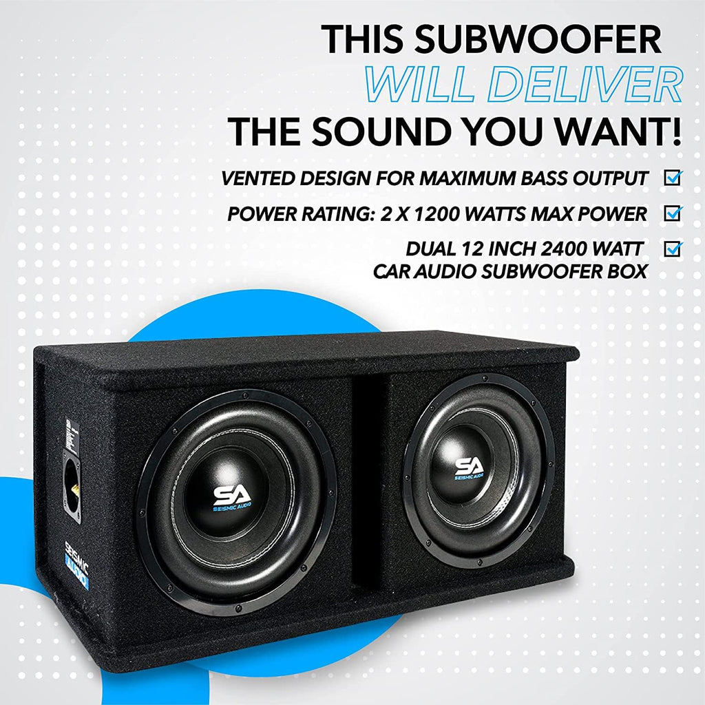 Dual 12 Inch 2400 Watt Car Audio Subwoofer Box Enclosure with Rear Vent L53475
