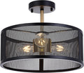 Black Semi Flush Mount Ceiling Light Fixture with 3 Metal Cage D6661