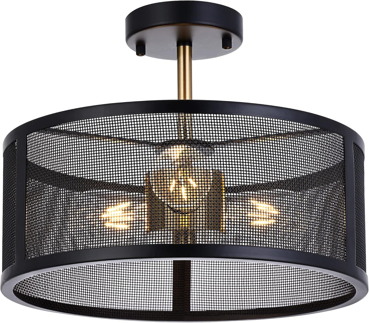 Black Semi Flush Mount Ceiling Light Fixture with 3 Metal Cage D6661