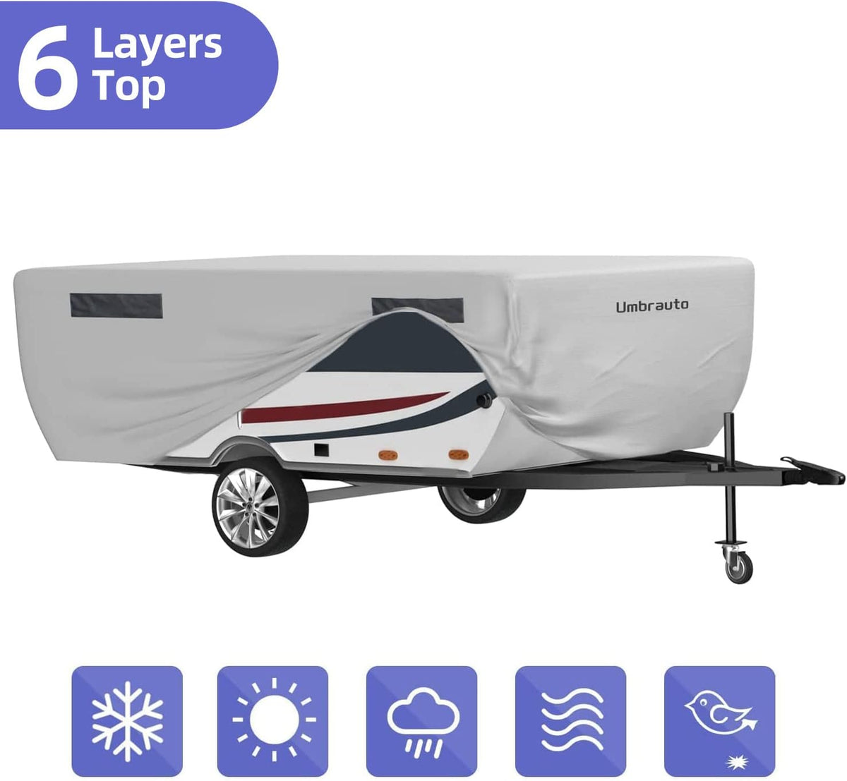 Gray Waterproof Pop Up Camper Cover for 10' - 12' Trailers Y5470