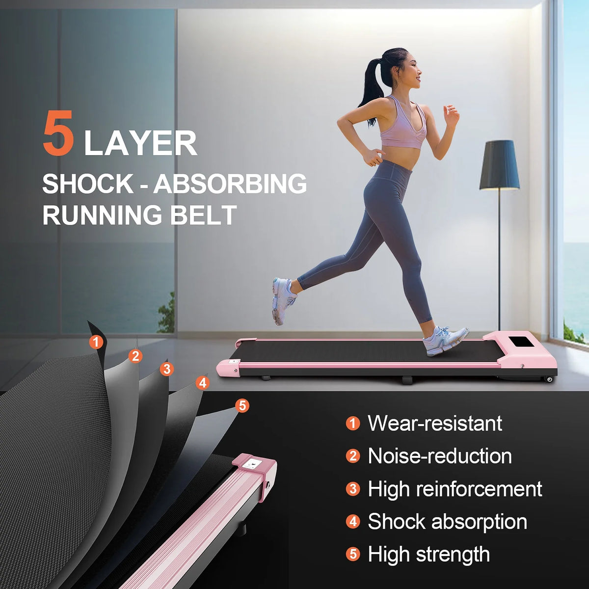 Portable Motorized Treadmill 6.25MPH 265 Lb Capacity Pink E165427