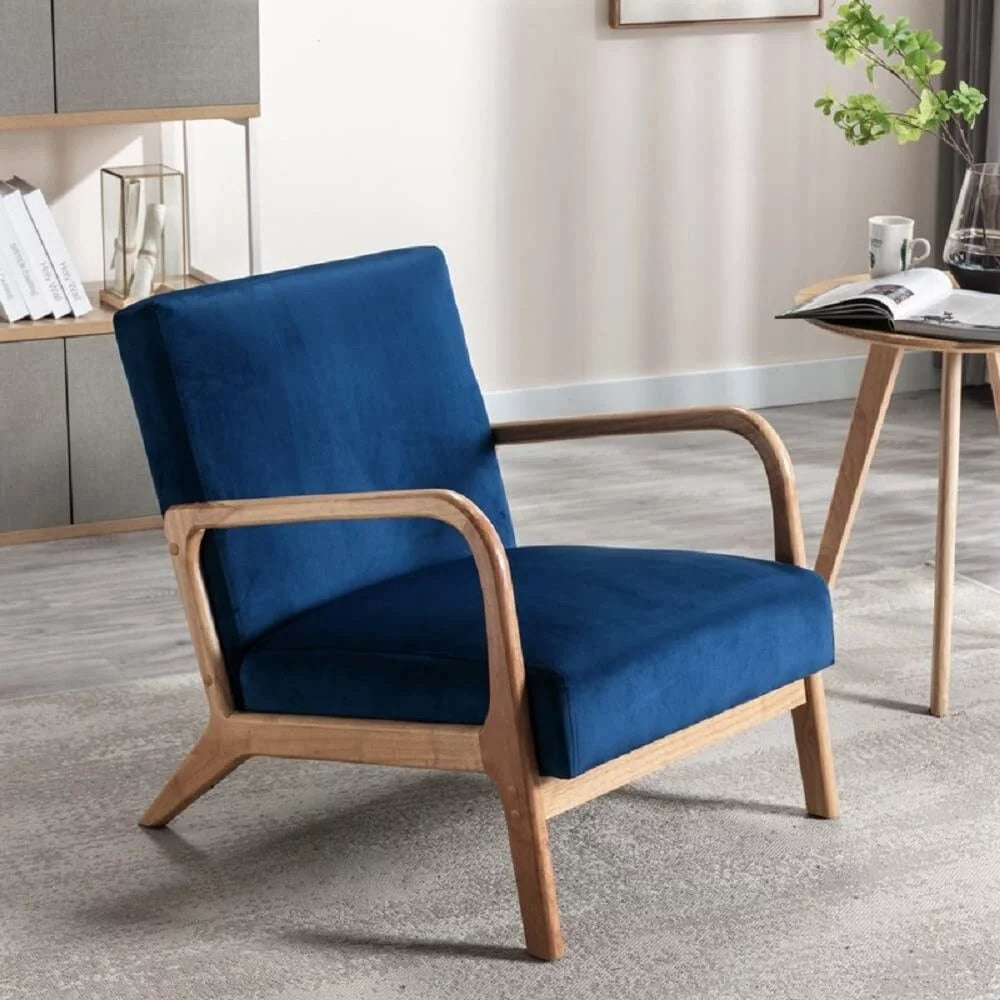 Navy Velvet Wood Armchair I441630