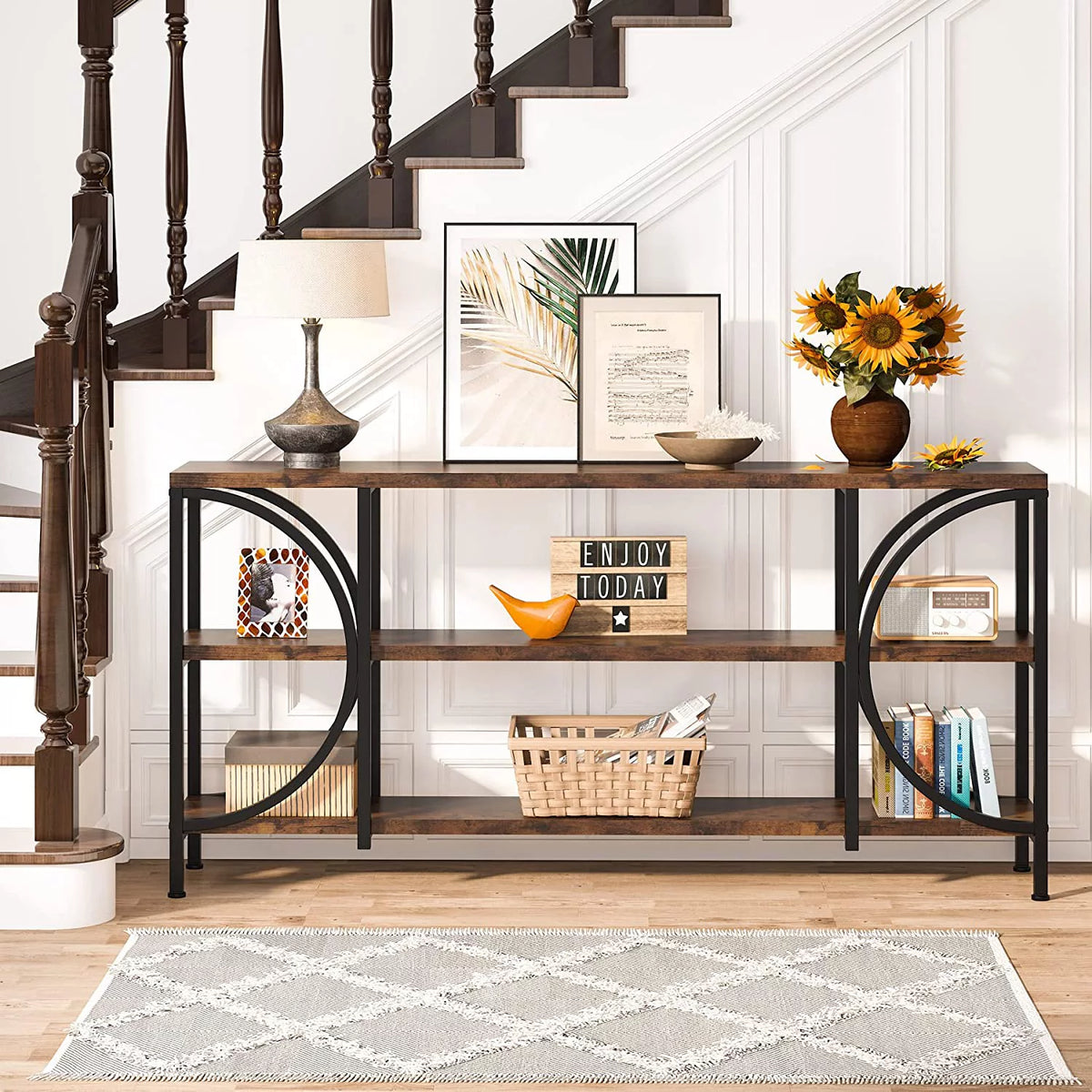 70.9 Inch 3 Tier Console Table with Shelves K869