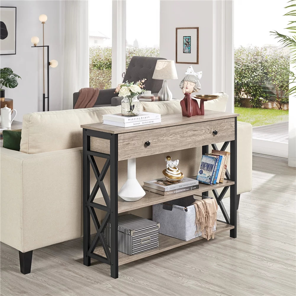 Gray Console Table with 1 Drawer & 2 Shelves A40118