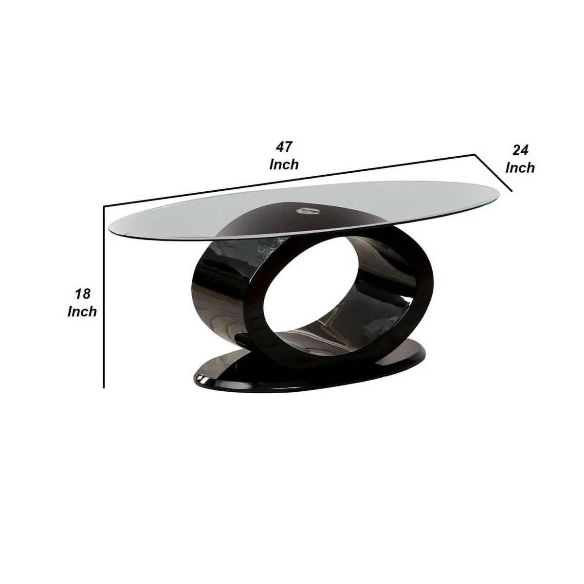 Contemporary Tempered Glass Top Coffee Table with O Shape Base, Black K759488