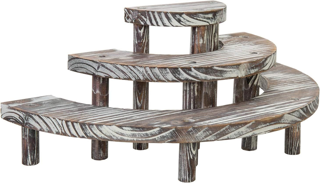 3 Tier Rustic Torched Wood Semicircle Cupcake Stand T8818