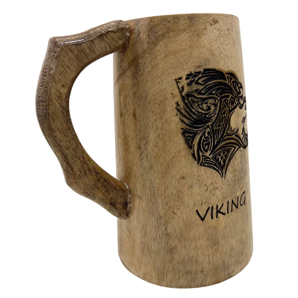 Vintage Engraved Wooden Beer Mug S754