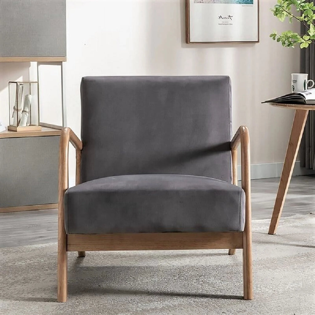 Navy Velvet Wood Armchair I441630