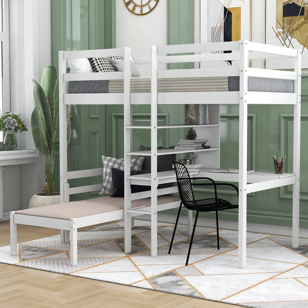Twin Loft Bed with L-Shape Desk and Storage T879
