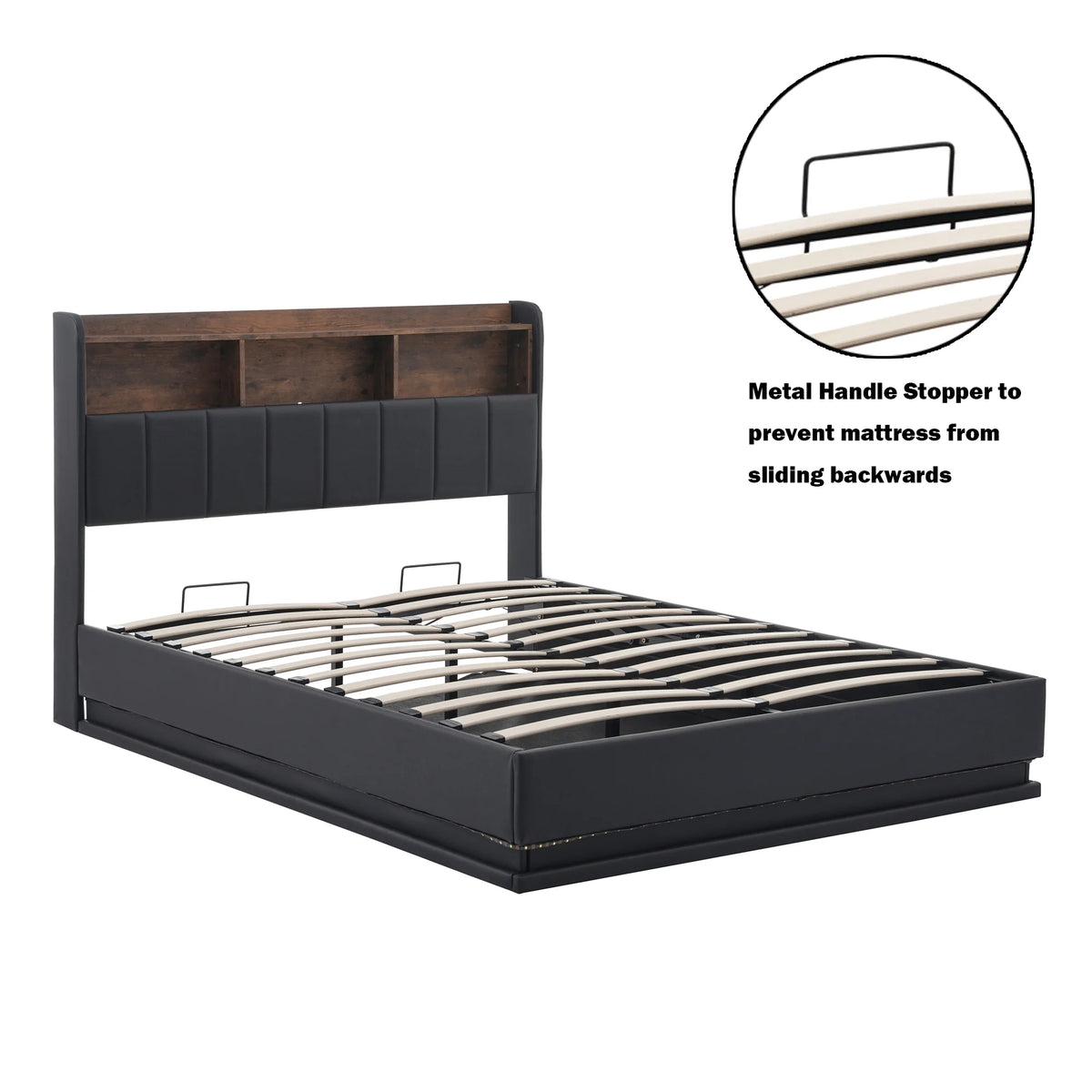 Black Full Size PU Upholstered Platform Bed with Storage Headboard X555