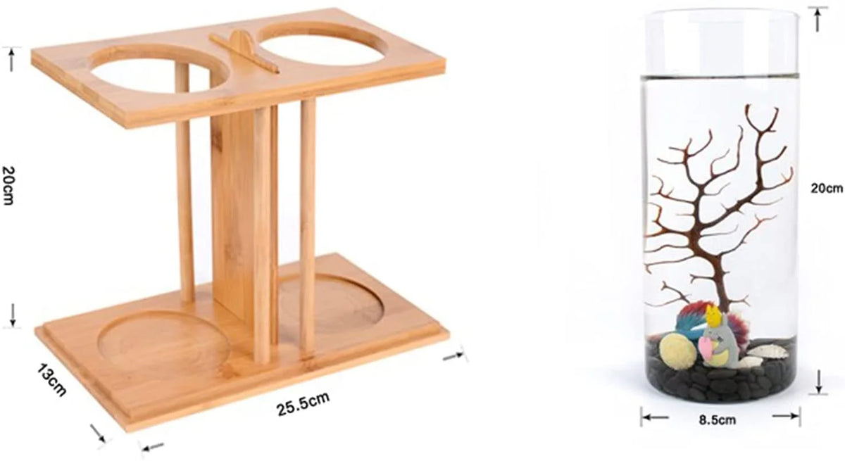 Bamboo Fish Bowl Glass Aquarium Mini Fish Tank K4776