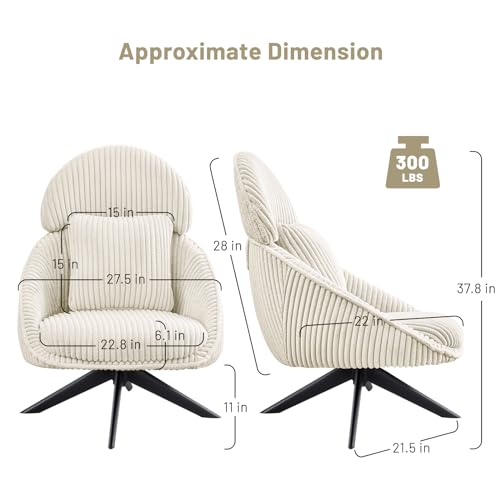 Grey Corduroy Swivel Accent Chair with Arms and Pillow R3006