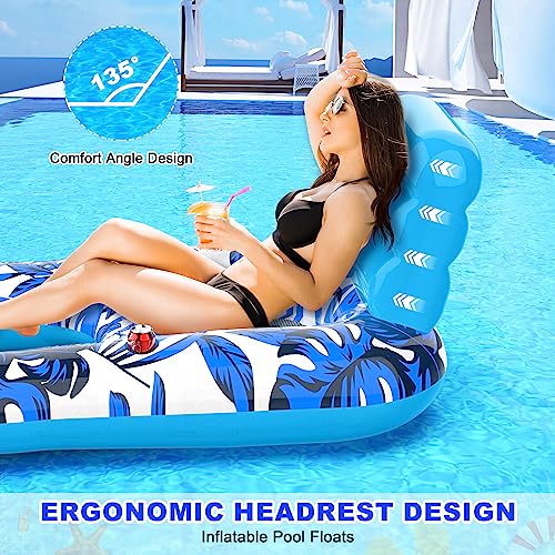 Inflatable Pool Float Lounger with Backrest and Cup Holders P41584