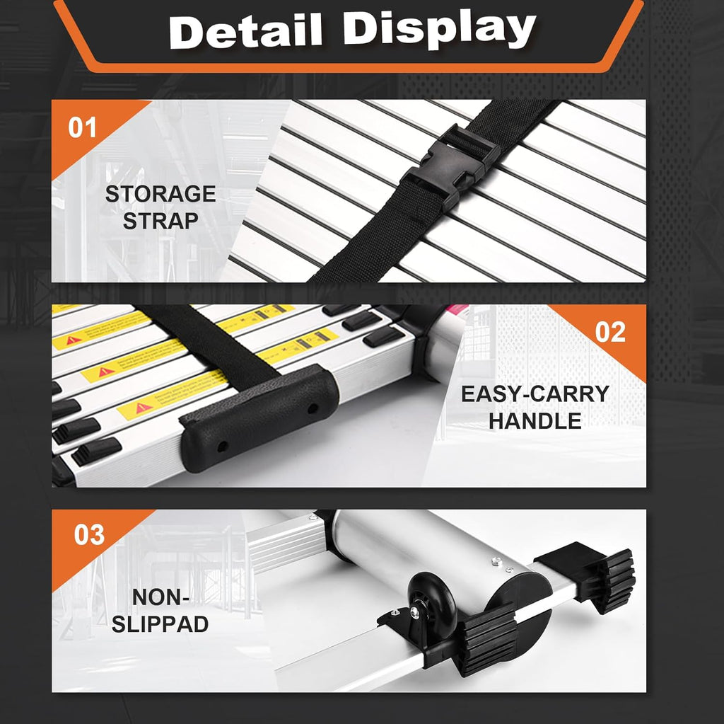12.5 FT Aluminum Telescoping Ladder with 2 Triangle Stabilizers U196
