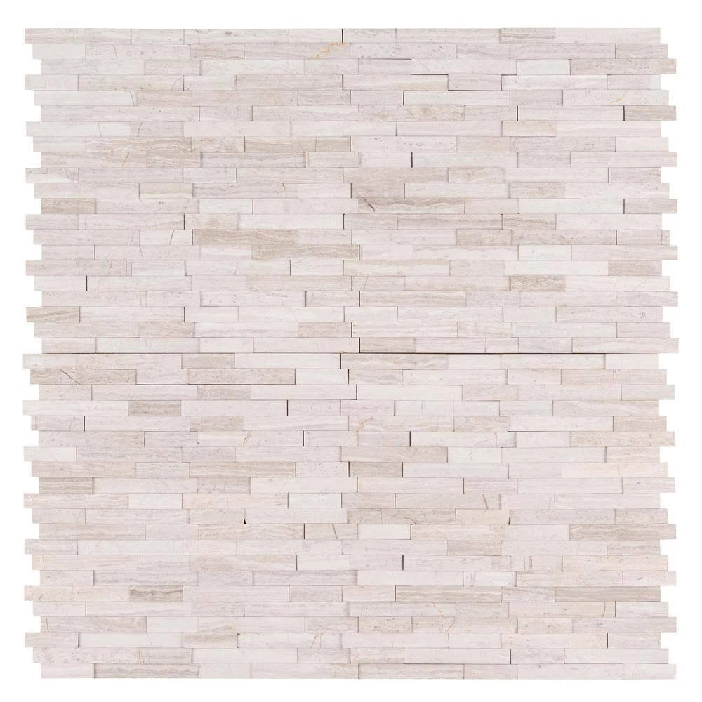 White Quarry Interlocking 3D Peel and Stick 12 in. x 12 in. x 6mm Honed Marble Mosaic Tile F4692