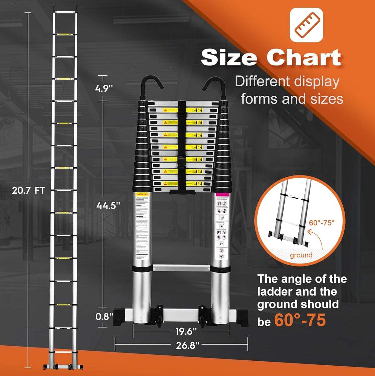 12.5 FT Aluminum Telescoping Ladder with 2 Triangle Stabilizers U196