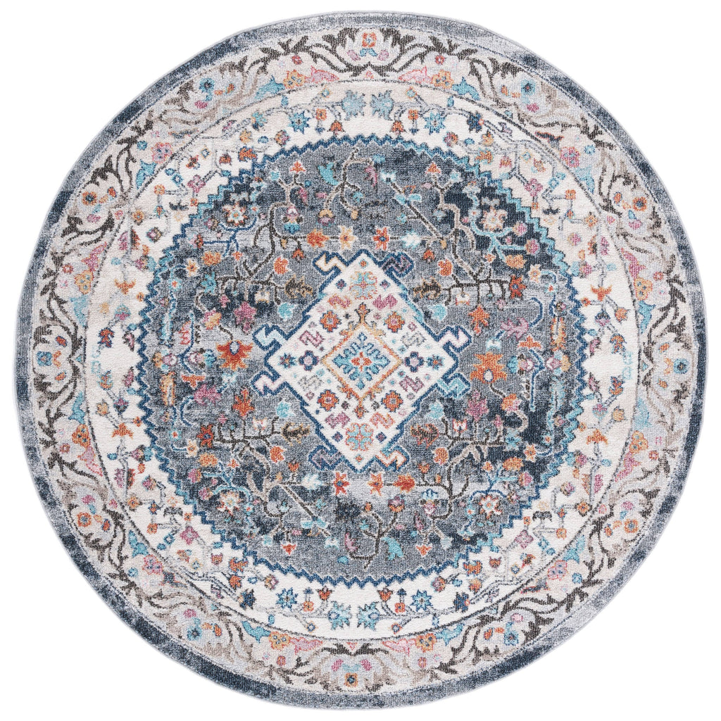 Ivory / Grey Round Rug W12509