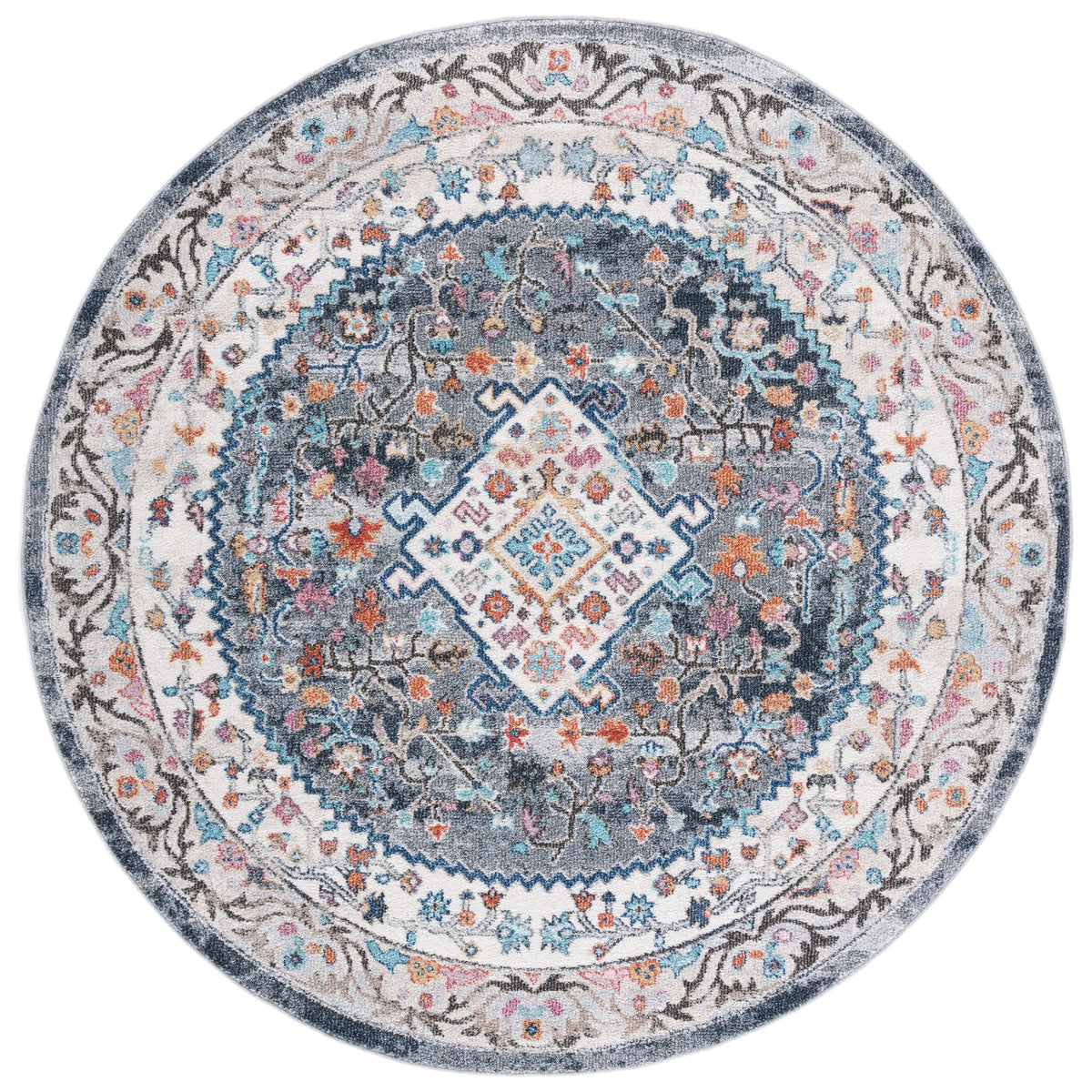 Ivory / Grey Round Rug W12509