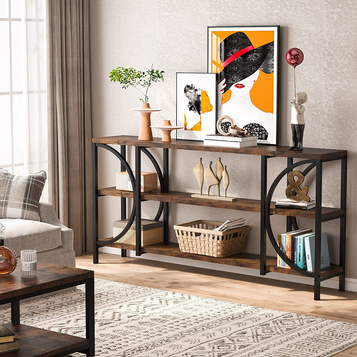 70.9 Inch 3 Tier Console Table with Shelves K869
