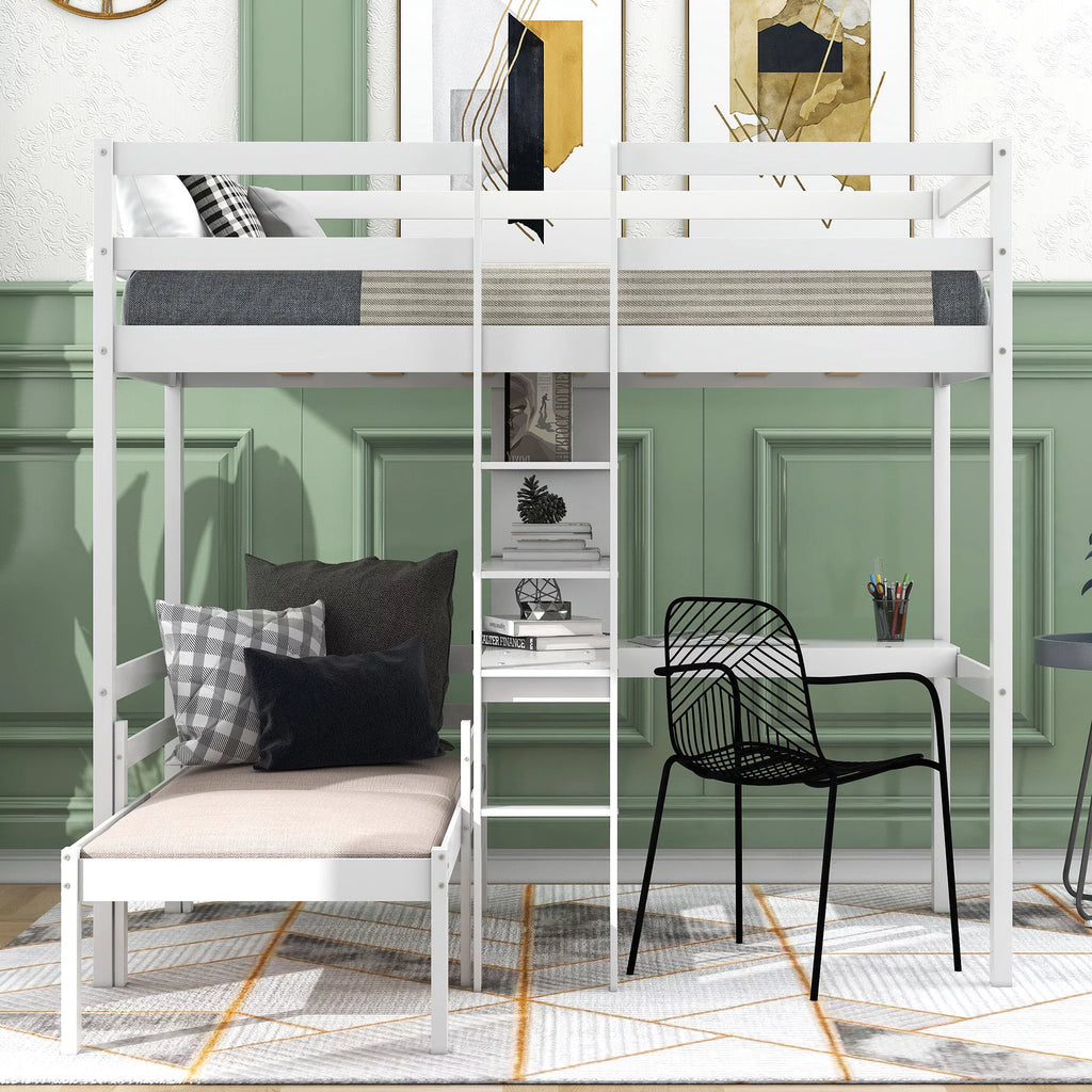 Twin Loft Bed with L-Shape Desk and Storage T879
