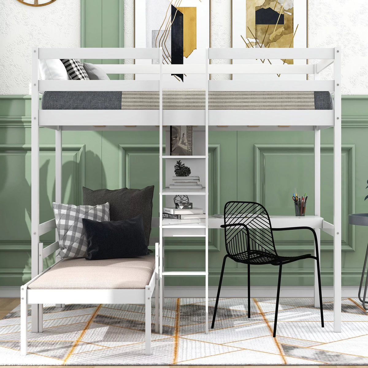 Twin Loft Bed with L-Shape Desk and Storage T879