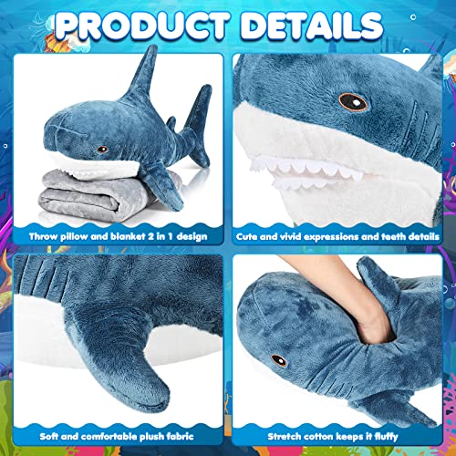 Dark Blue 2 in 1 Shark Plush Toy with Blanket 32 Inch P79956
