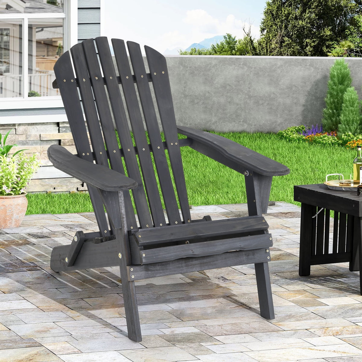 Folding Adirondack Chair Set of 2 Grey R440705