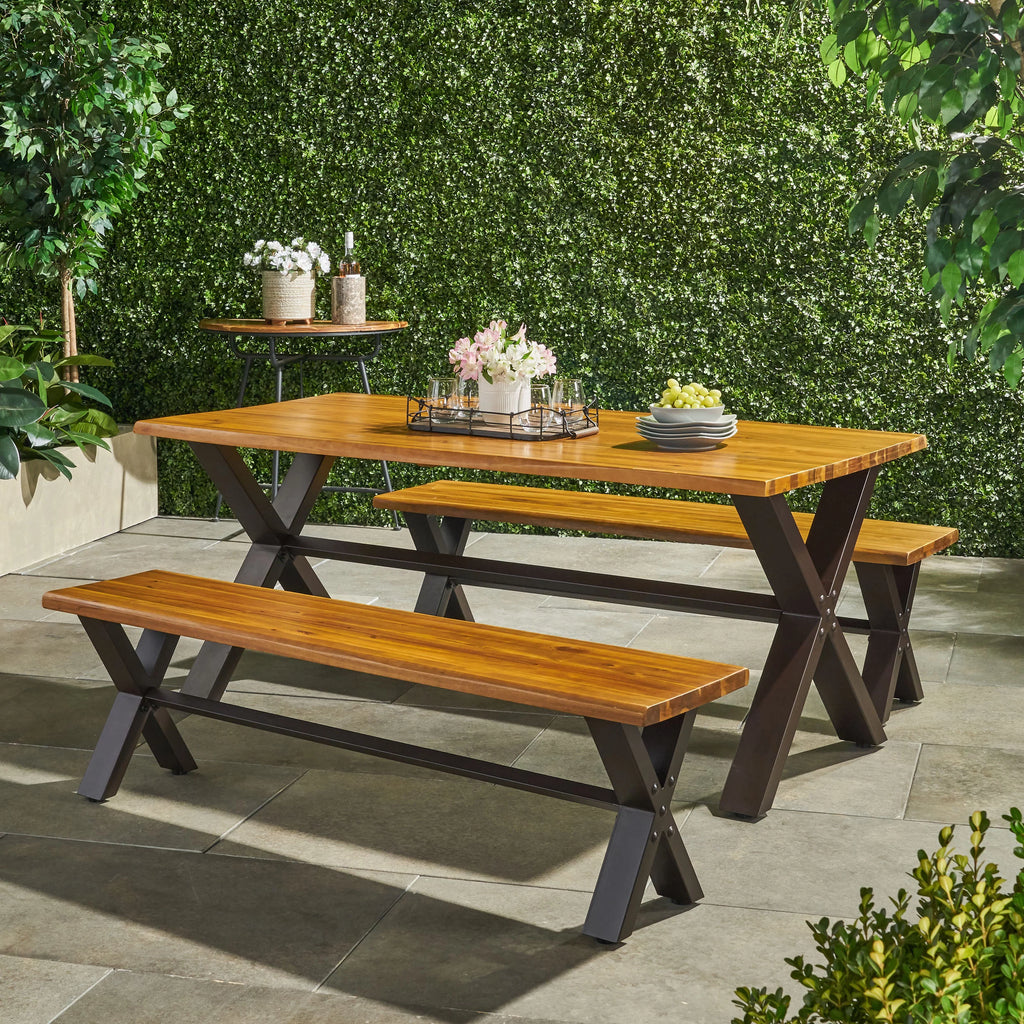 3 Piece Acacia Wood Picnic Dining Set J974