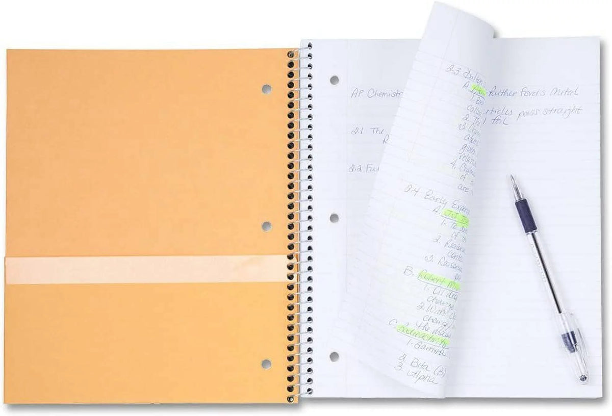 5 Subject College Ruled Spiral Notebook, 200 Sheets, Black G308