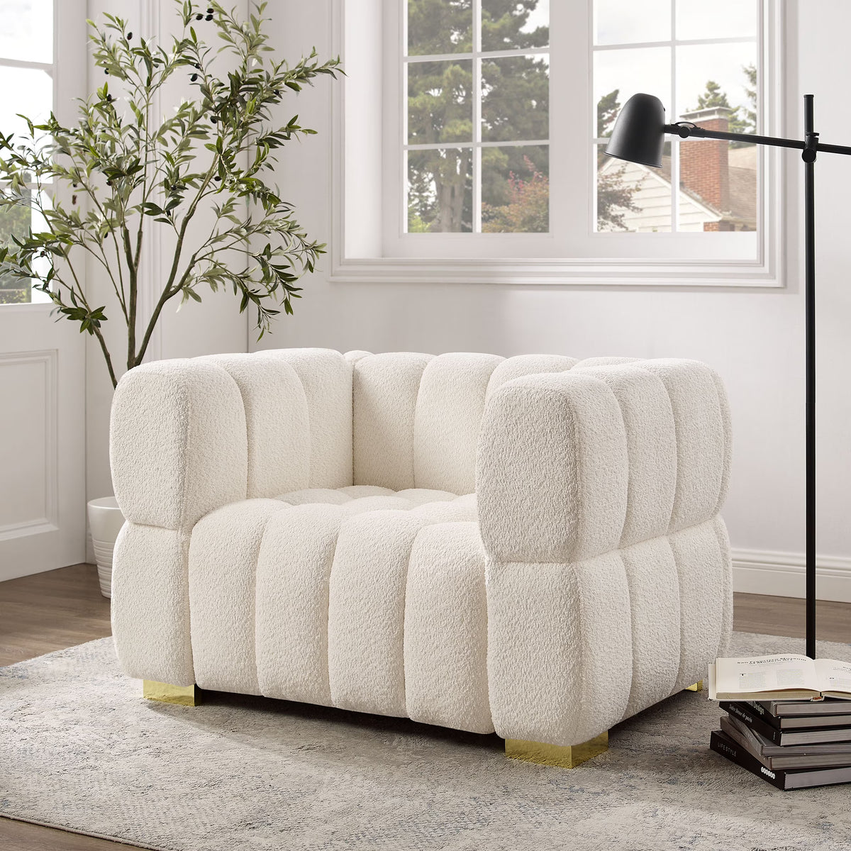 White Button-Tufted Armchair B835